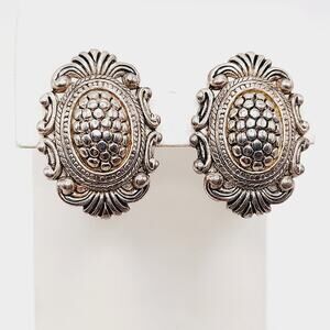 Vintage Ornate Silver Tone Clip On Earrings, 1 1/8 Inch